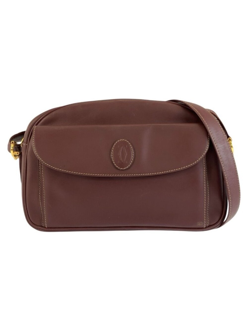 Cartier Must Line Wine Red Gold Leather Shoulder Bag Pochette